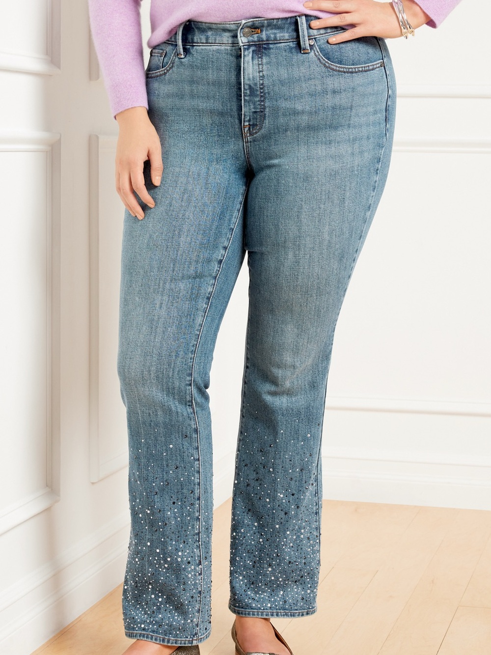 NWT Talbots Barely Boot Jean Slimming Size 14 Rhinestone Accents